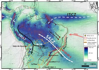 Coupled Oceanic and Atmospheric Controls of Deglacial Southeastern South America Precipitation and Western South Atlantic Productivity